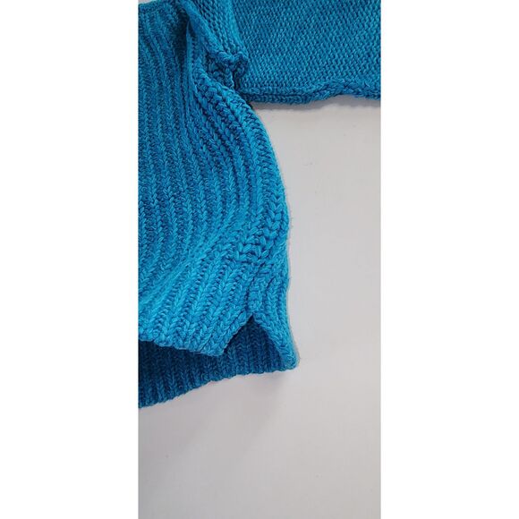 Free People Bell Song Pullover Cropped Teal Cable Knit Sweater Sz XS - Picture 4 of 9